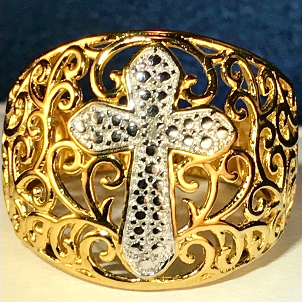 Diamond Accented Cross Ring Sz8